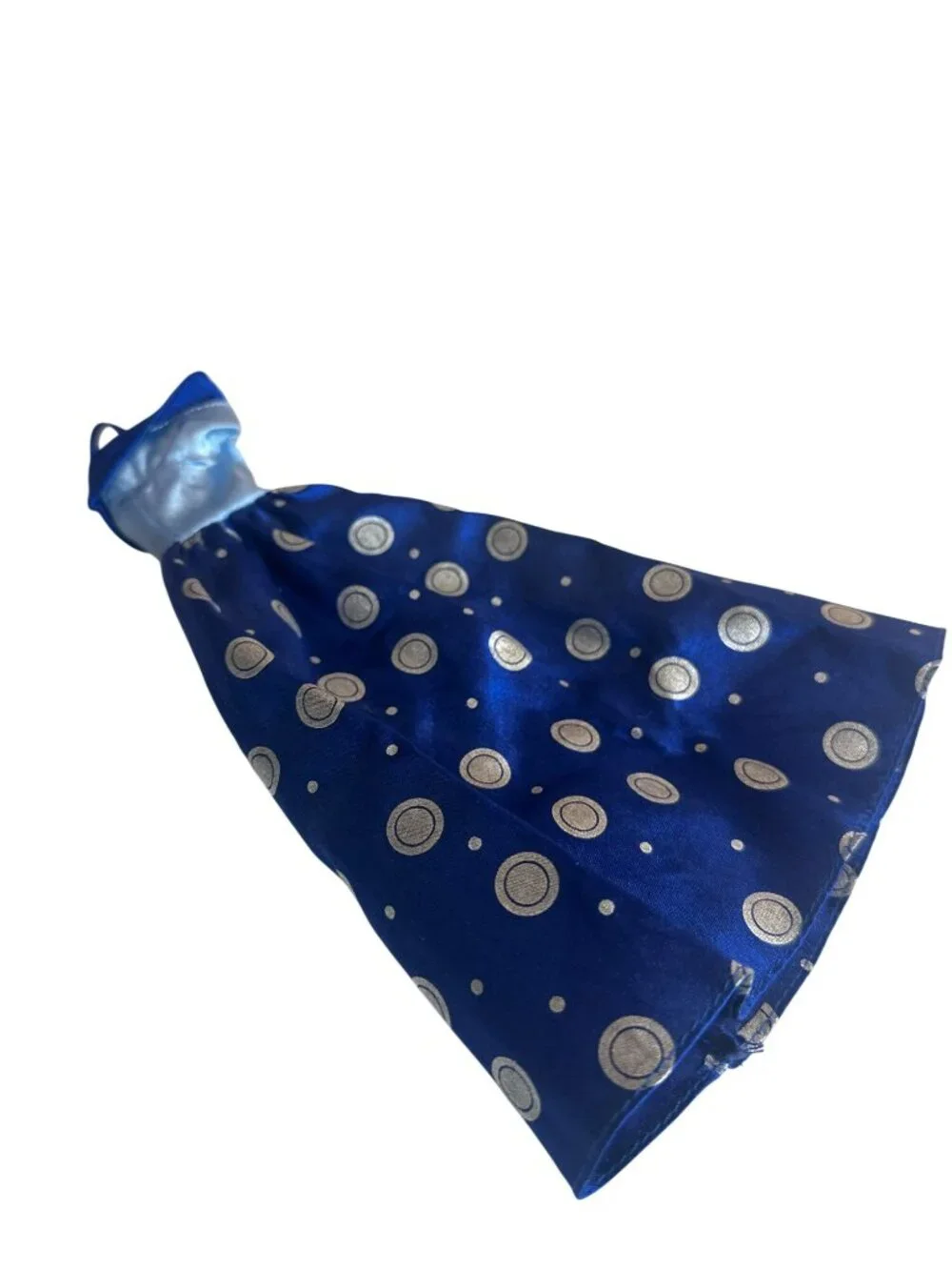 Genuine Barbie Blue Satin Polka Dot Doll Gown Dress Silver Accents Formal